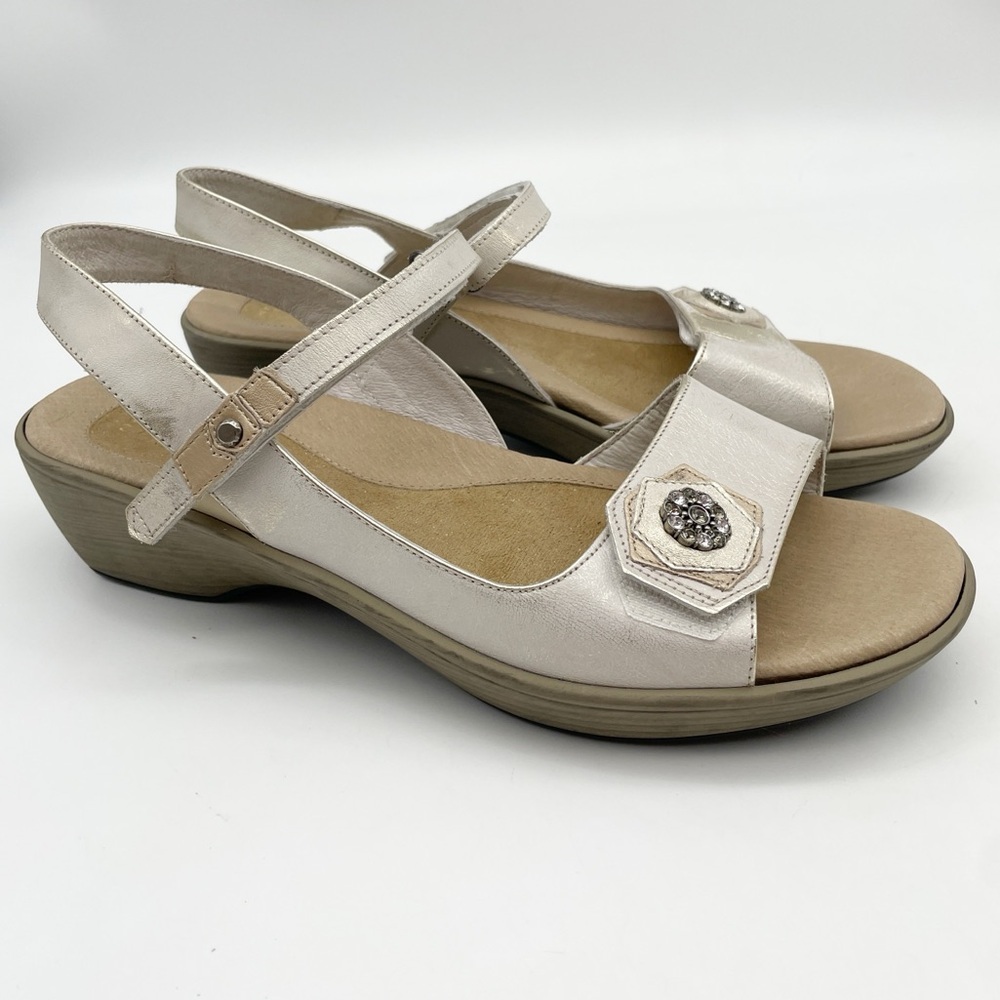 NAOT Sandals in Cream with Gold Metallic Color and Rhinestones
